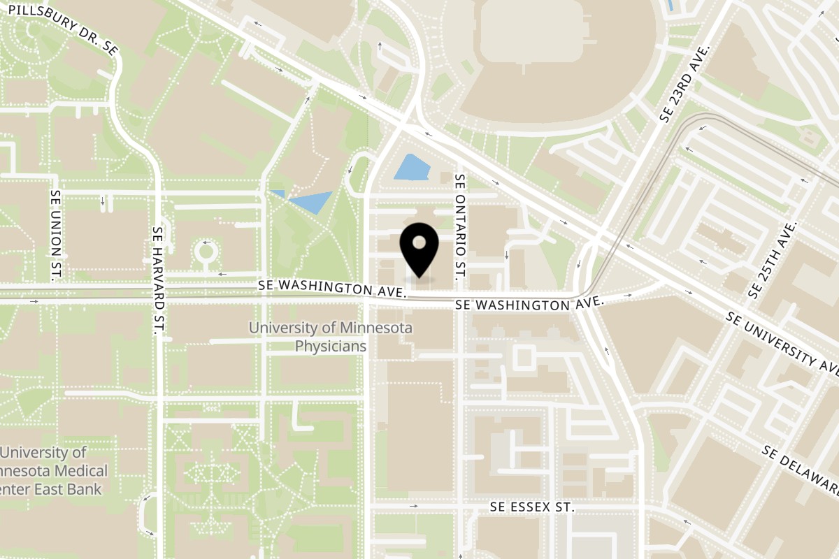 Map showing the location of Kumar's Express on 815 Washington Ave SE in Minneapolis